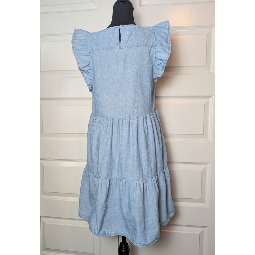 J. Crew Size 6 Chambray Dress Flutter Sleeve Babydoll Pockets Cotton Boho Chic - Picture 4 of 11